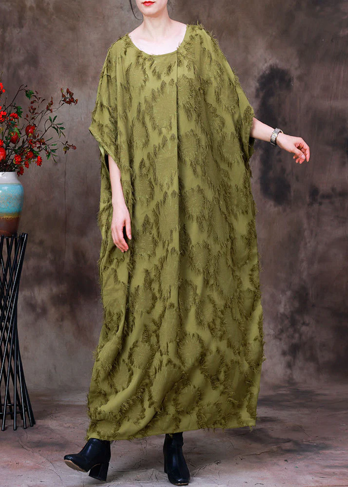 Plus Size Green O-Neck Asymmetrical Print Woolen Long Dress Batwing Sleeve - republicanstateiPlus Size Green O-Neck Asymmetrical Print Woolen Long Dress Batwing Sleeve - republicanstatei