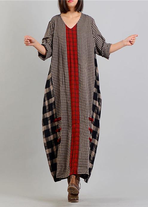 Bohemian v neck patchwork cotton linen spring quilting clothes Tunic Tops plaid Dresses - republicanstateiBohemian v neck patchwork cotton linen spring quilting clothes Tunic Tops plaid Dresses - republicanstatei