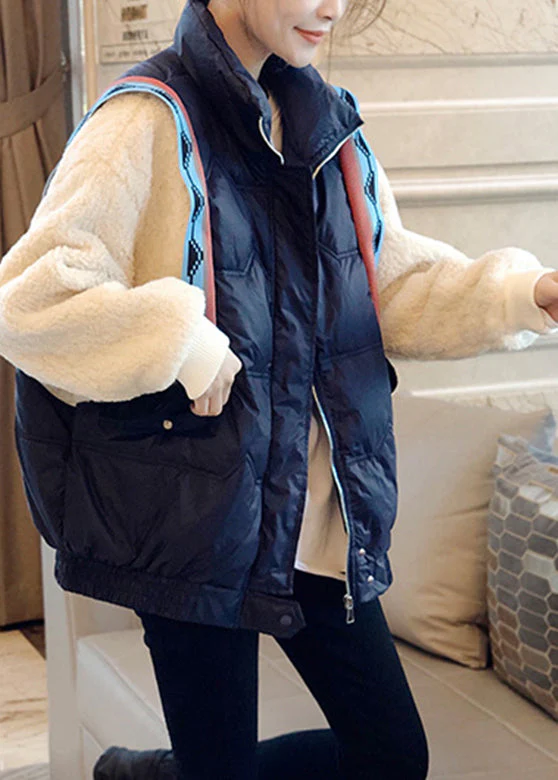 Plus Size Black Stand Collar Zippered Faux Fur Patchwork Fake Two Pieces Down Coat Winter - republicanstateiPlus Size Black Stand Collar Zippered Faux Fur Patchwork Fake Two Pieces Down Coat Winter - republicanstatei