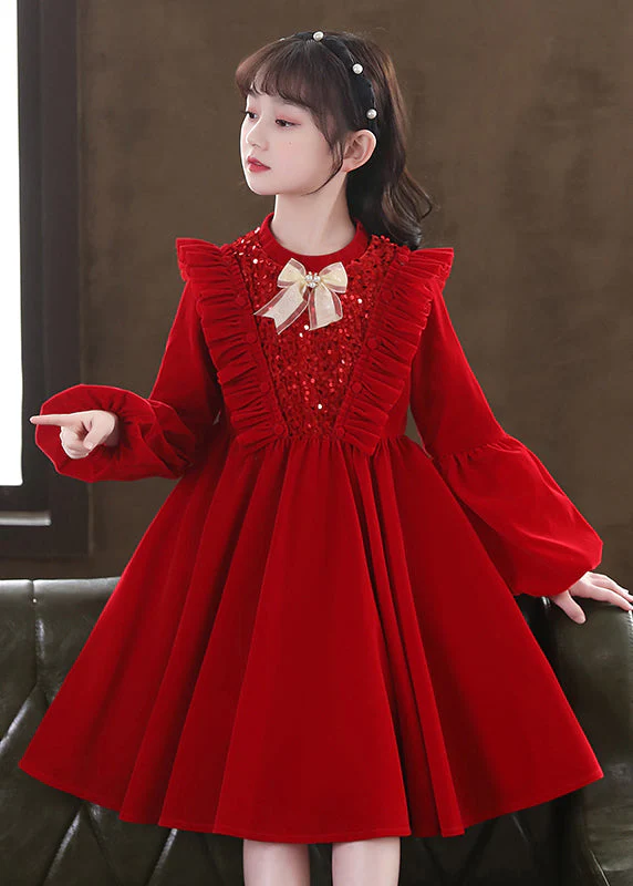 Lovely Red Ruffled Sequins Patchwork Warm Fleece Baby Girls Dress Winter - republicanstateiLovely Red Ruffled Sequins Patchwork Warm Fleece Baby Girls Dress Winter - republicanstatei