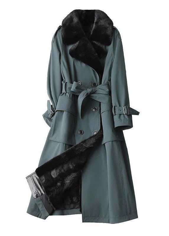Beautiful Blue Fox collar Bouble Breast Pockets Sashes Leather And Fur Lengthen Parkas Winter - republicanstateiBeautiful Blue Fox collar Bouble Breast Pockets Sashes Leather And Fur Lengthen Parkas Winter - republicanstatei