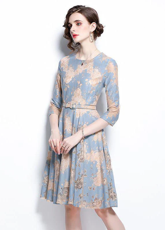 French Light Blue O-Neck Embroideried Lace Cinch Dresses Bracelet Sleeve - republicanstateiFrench Light Blue O-Neck Embroideried Lace Cinch Dresses Bracelet Sleeve - republicanstatei