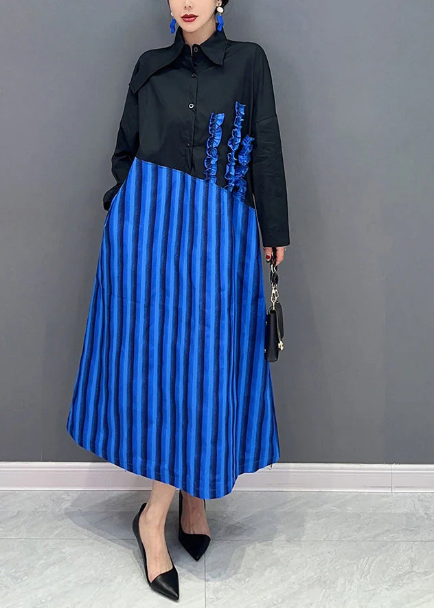 French Black Asymmetrical Patchwork Ruffled Cotton Long Dresses Spring - republicanstateiFrench Black Asymmetrical Patchwork Ruffled Cotton Long Dresses Spring - republicanstatei