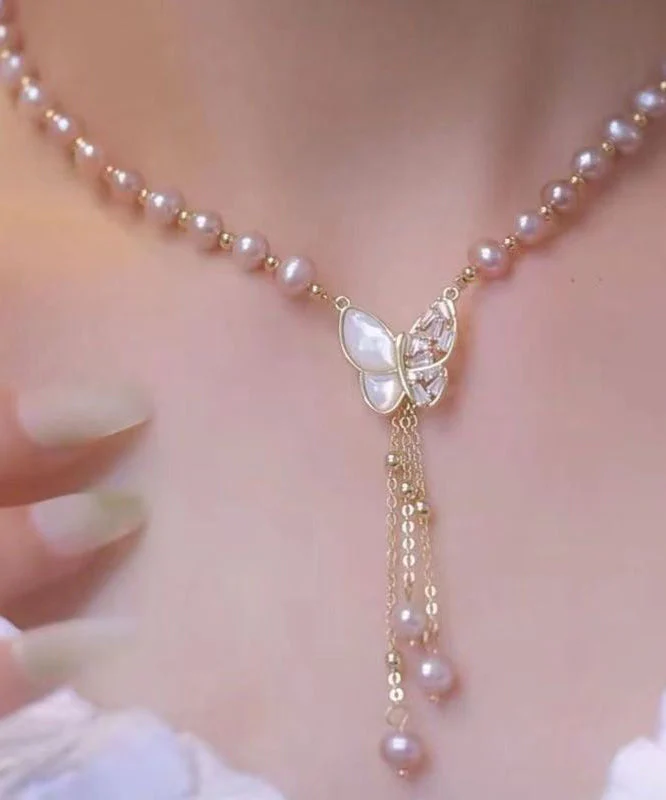 Stylish Light Purple Sterling Silver Alloy Zircon Butterfly Pearl Tassel Pendant Necklace - republicanstateiStylish Light Purple Sterling Silver Alloy Zircon Butterfly Pearl Tassel Pendant Necklace - republicanstatei