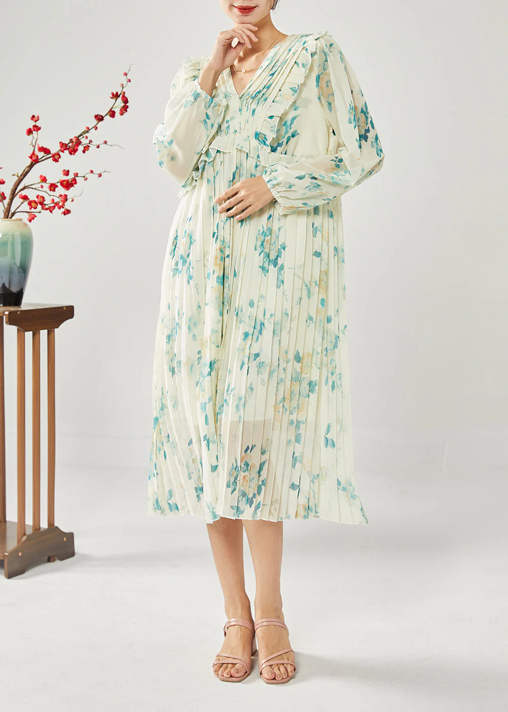 Plus Size Blue Print Patchwork Ruffles Wrinkled Chiffon Long Dress Spring - republicanstateiPlus Size Blue Print Patchwork Ruffles Wrinkled Chiffon Long Dress Spring - republicanstatei
