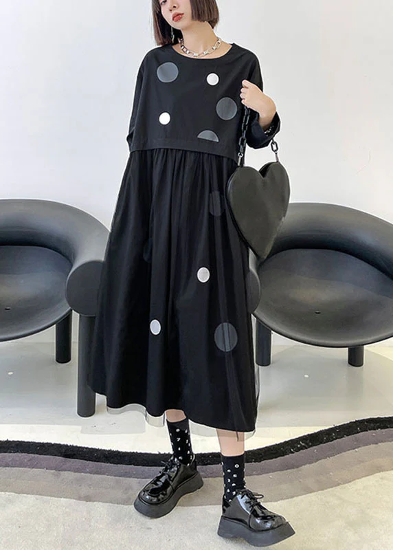 Art Black Pockets Patchwork Tulle Print Fall Vacation Dresses Long sleeve - republicanstateiArt Black Pockets Patchwork Tulle Print Fall Vacation Dresses Long sleeve - republicanstatei