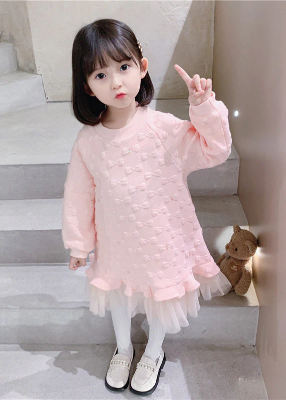Boutique Pink O Neck Ruffled Tulle Patchwork Cotton Baby Girls Dress Fall - republicanstateiBoutique Pink O Neck Ruffled Tulle Patchwork Cotton Baby Girls Dress Fall - republicanstatei