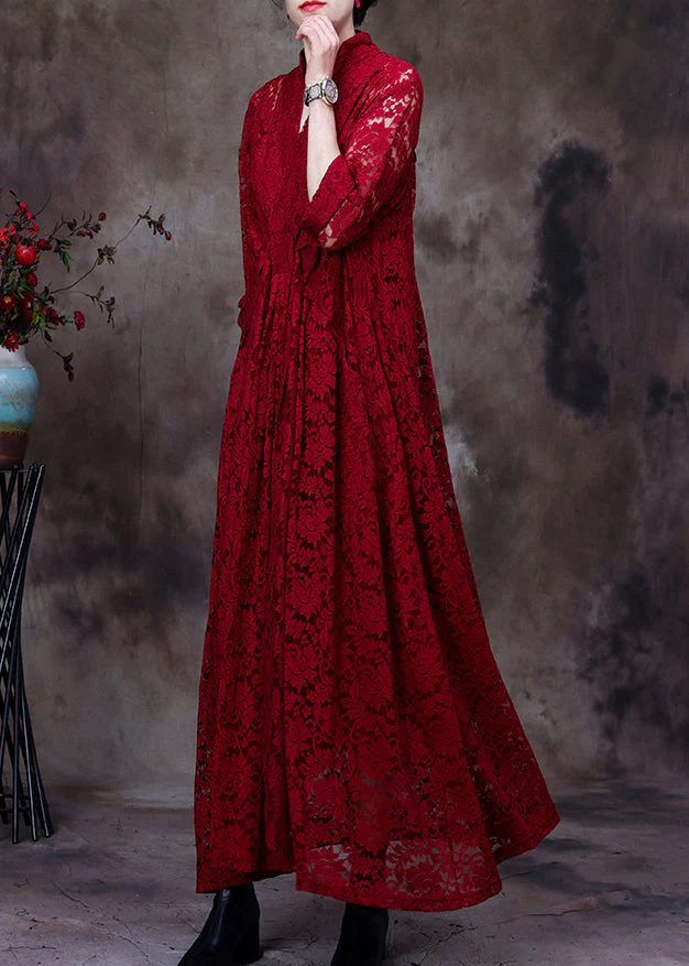 Italian Red V Neck Asymmetrical Patchwork Lace Maxi Dresses Long Sleeve - republicanstateiItalian Red V Neck Asymmetrical Patchwork Lace Maxi Dresses Long Sleeve - republicanstatei