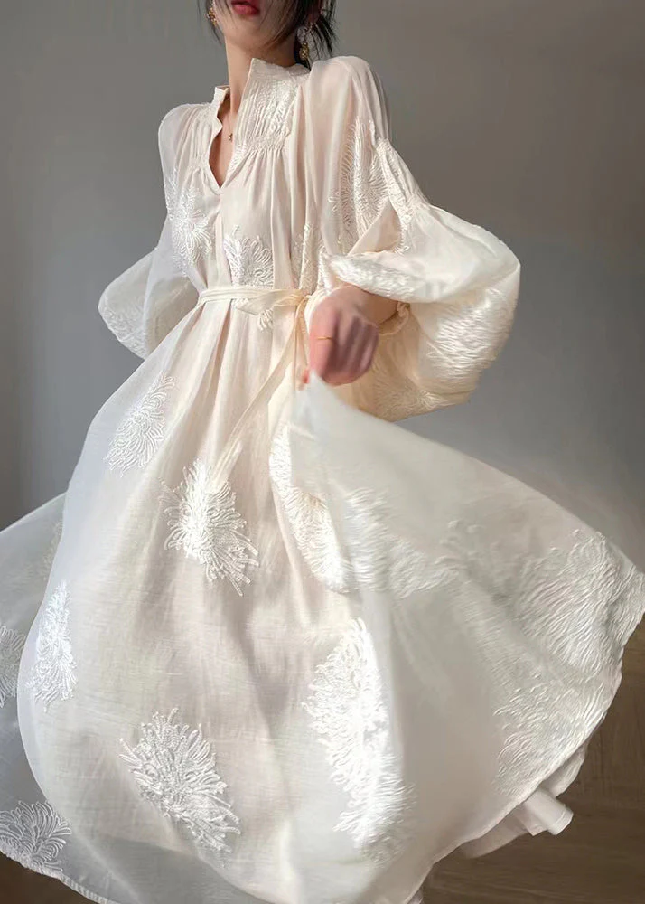 Boutique Apricot Embroideried Patchwork Chiffon Dresses Lantern Sleeve - republicanstateiBoutique Apricot Embroideried Patchwork Chiffon Dresses Lantern Sleeve - republicanstatei