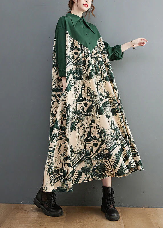 Plus Size Black Peter Pan Collar Print Patchwork Button Maxi Dress Long Sleeve - republicanstateiPlus Size Black Peter Pan Collar Print Patchwork Button Maxi Dress Long Sleeve - republicanstatei