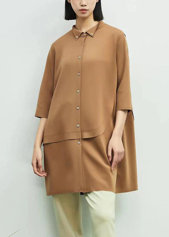 Chic Khaki Peter Pan Collar Asymmetrical Patchwork Cotton Dresses Spring - republicanstateiChic Khaki Peter Pan Collar Asymmetrical Patchwork Cotton Dresses Spring - republicanstatei