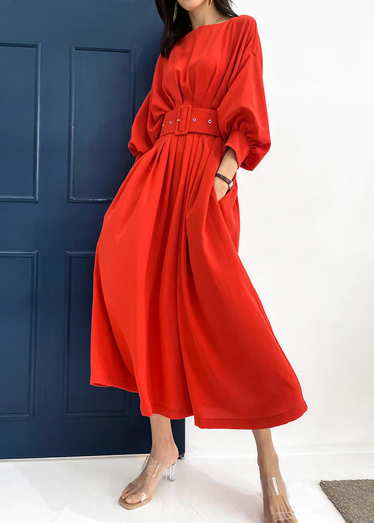 Elegant Red Slash Neck Pockets Sashes Silk Vacation Pleated Dresses Batwing Sleeve - republicanstateiElegant Red Slash Neck Pockets Sashes Silk Vacation Pleated Dresses Batwing Sleeve - republicanstatei