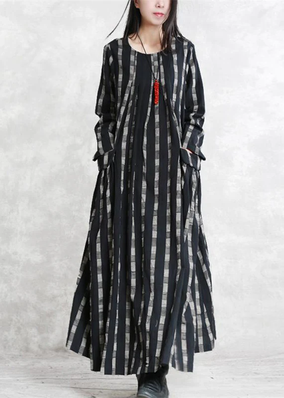 fine black Plaid natural linen dress plus size O neck patchwork linen maxi dress 2018 long sleeve pockets dresses - republicanstateifine black Plaid natural linen dress plus size O neck patchwork linen maxi dress 2018 long sleeve pockets dresses - republicanstatei