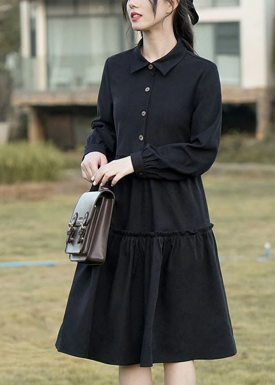 Diy Black Peter Pan Collar Patchwork Corduroy Vacation Dresses Long Sleeve - republicanstateiDiy Black Peter Pan Collar Patchwork Corduroy Vacation Dresses Long Sleeve - republicanstatei