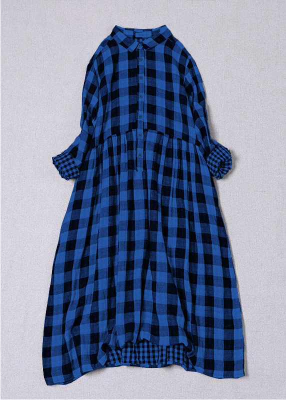 Bohemian Blue White Plaid PeterPan Collar Pockets Button Fall Patchwork Dresses - republicanstateiBohemian Blue White Plaid PeterPan Collar Pockets Button Fall Patchwork Dresses - republicanstatei