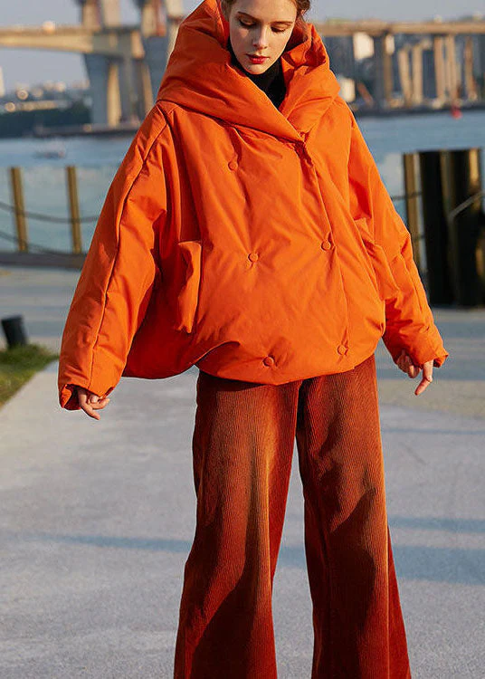 DIY Orange Hooded Oversized Solid Color Duck Down Puffer Coat Batwing Sleeve - republicanstateiDIY Orange Hooded Oversized Solid Color Duck Down Puffer Coat Batwing Sleeve - republicanstatei