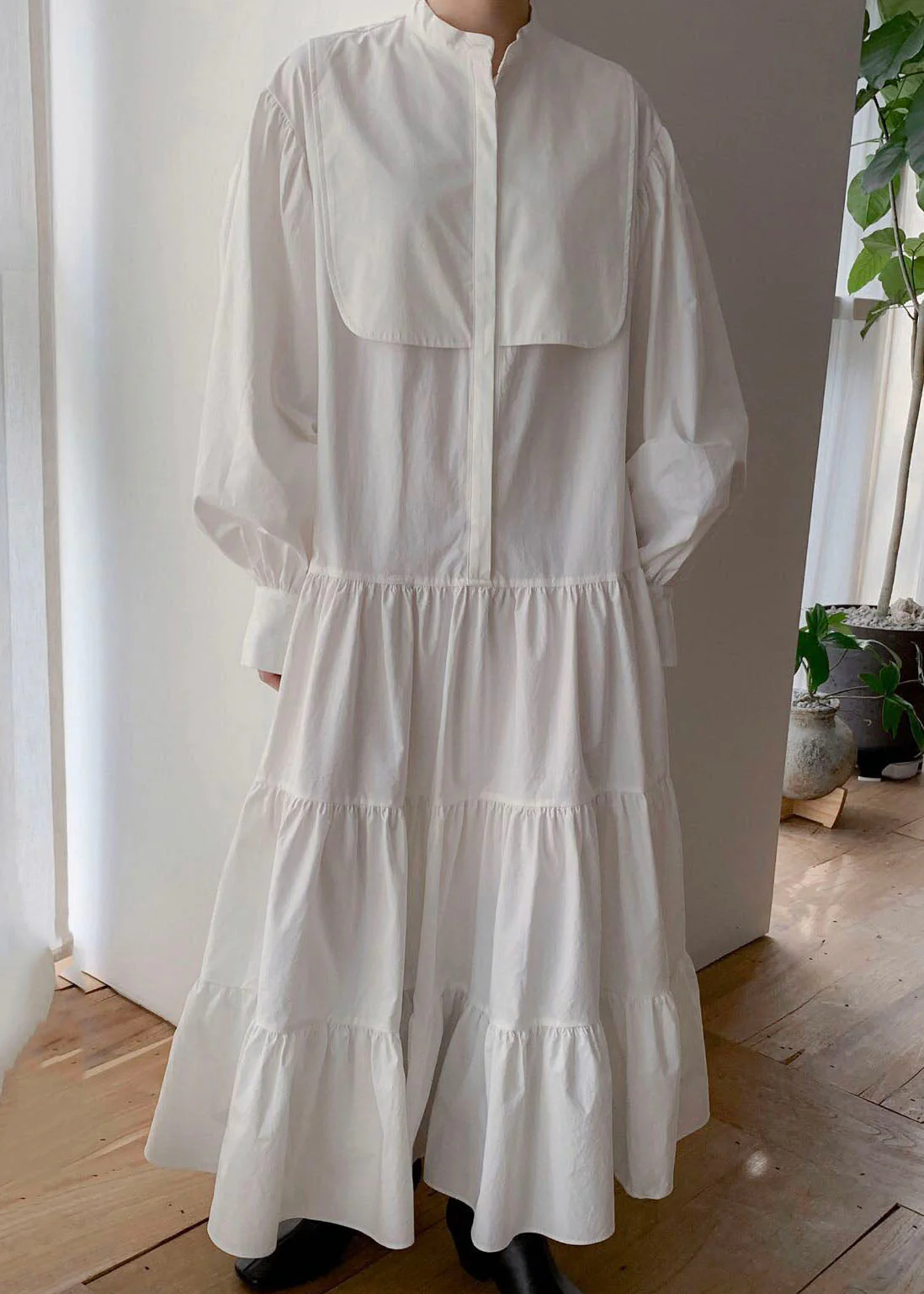 Classy White Cinched Patchwork Cotton Exra Large Hem Dress Puff Sleeve - republicanstateiClassy White Cinched Patchwork Cotton Exra Large Hem Dress Puff Sleeve - republicanstatei
