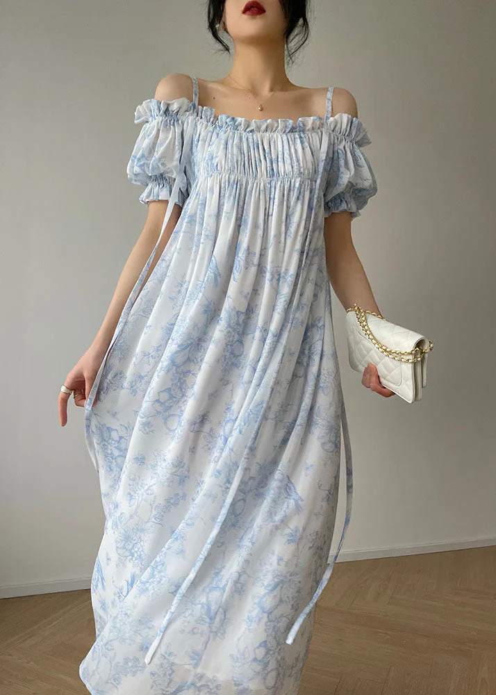 Bohemian Light Blue Ruffled Wrinkled Print Chiffon Spaghetti Strap Dresses Sleeveless - republicanstateiBohemian Light Blue Ruffled Wrinkled Print Chiffon Spaghetti Strap Dresses Sleeveless - republicanstatei