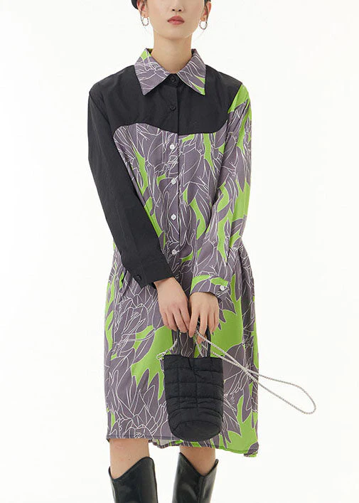 Modern Grey Peter Pan Collar Print Patchwork Cotton Shirts Dresses Spring - republicanstateiModern Grey Peter Pan Collar Print Patchwork Cotton Shirts Dresses Spring - republicanstatei