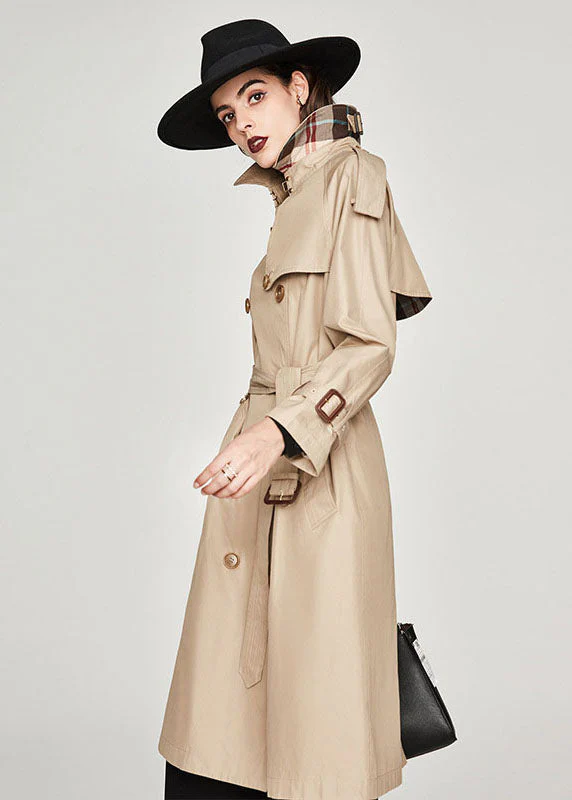 Women Khaki Notched Collar Side Open Cotton Double Breasted Trench Spring - republicanstateiWomen Khaki Notched Collar Side Open Cotton Double Breasted Trench Spring - republicanstatei
