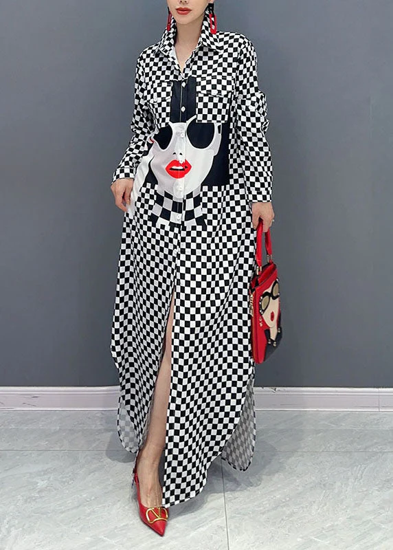 Plus Size Plaid Patchwork Peter Pan Collar Print Girl Side Open Long Shirts Dresses Long Sleeve - republicanstateiPlus Size Plaid Patchwork Peter Pan Collar Print Girl Side Open Long Shirts Dresses Long Sleeve - republicanstatei