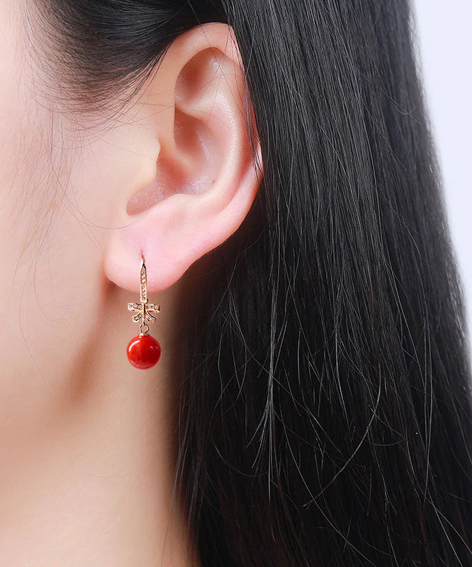 Elegant Red Sterling Silver Overgild Zircon Butterfly Ball Drop Earrings - republicanstateiElegant Red Sterling Silver Overgild Zircon Butterfly Ball Drop Earrings - republicanstatei