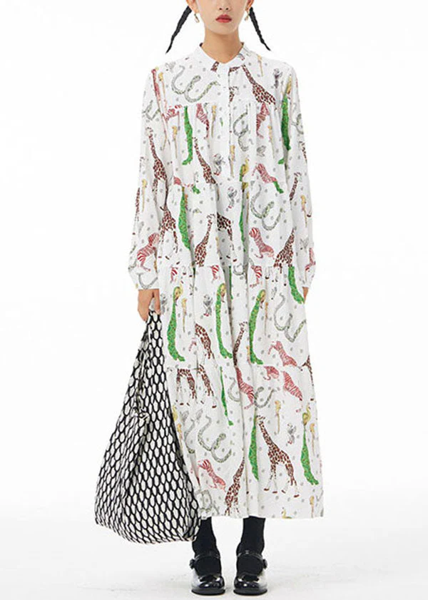 White Print Patchwork Cotton Shirts Dress Stand Collar Wrinkled Spring - republicanstateiWhite Print Patchwork Cotton Shirts Dress Stand Collar Wrinkled Spring - republicanstatei