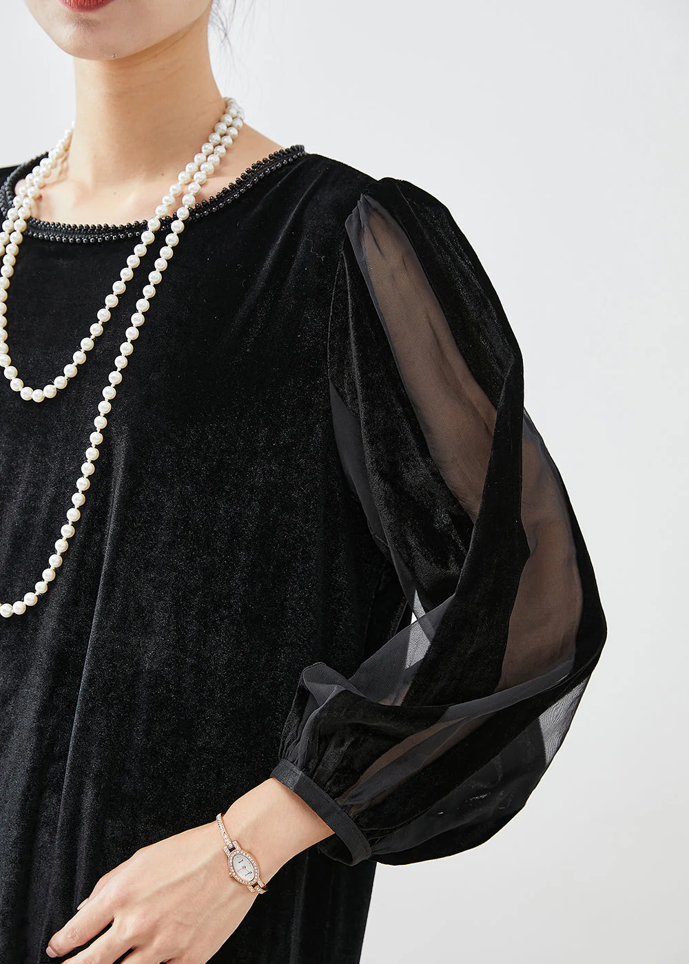 Women Black Hollow Out Patchwork Silk Velour Maxi Dresses Bracelet Sleeve - republicanstateiWomen Black Hollow Out Patchwork Silk Velour Maxi Dresses Bracelet Sleeve - republicanstatei