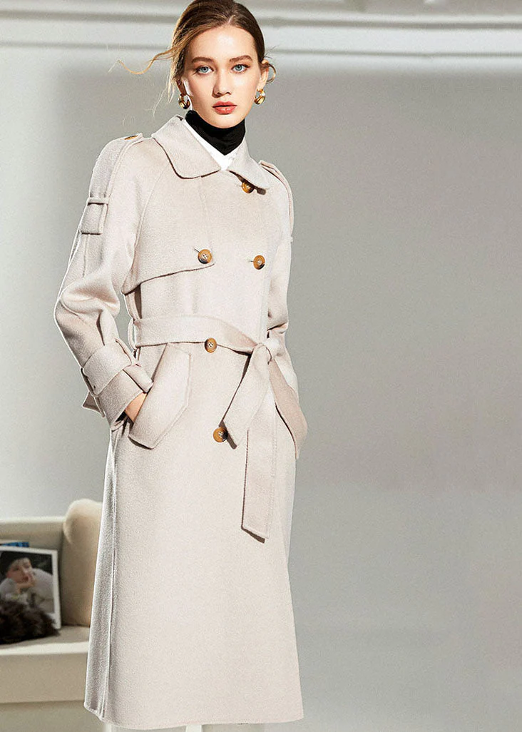 Stylish Light Pink Peter Pan Collar Pockets Sashes Woolen Double Breasted Coat Winter - republicanstateiStylish Light Pink Peter Pan Collar Pockets Sashes Woolen Double Breasted Coat Winter - republicanstatei