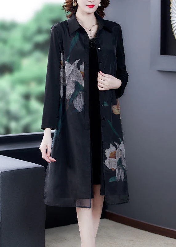 Original Design Black Peter Pan Collar Print Silk Shirt Coat Long Sleeve - republicanstateiOriginal Design Black Peter Pan Collar Print Silk Shirt Coat Long Sleeve - republicanstatei