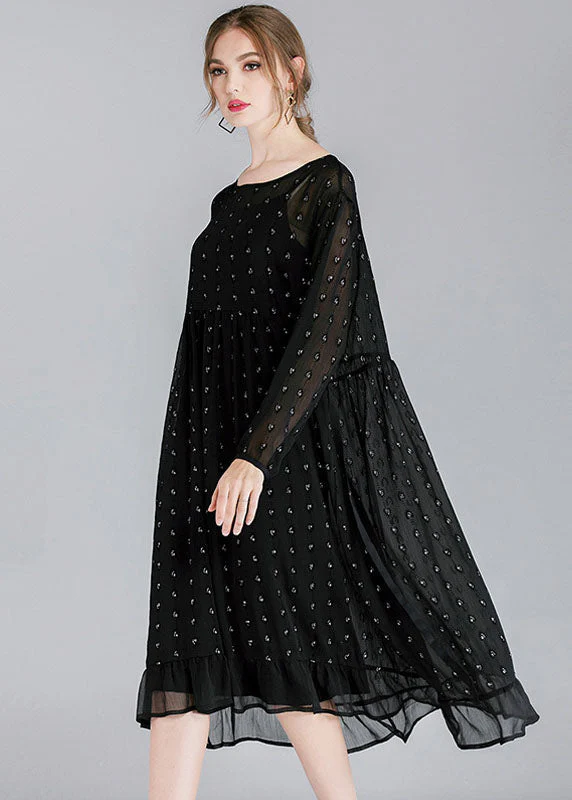 French Black O-Neck Patchwork Ruffled Chiffon Dress Two Pieces Set Spring - republicanstateiFrench Black O-Neck Patchwork Ruffled Chiffon Dress Two Pieces Set Spring - republicanstatei