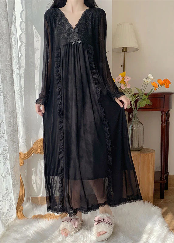 Bohemian Black Wrinkled Ruffled Lace Patchwork Tulle Vacation Maxi Dresses Long Sleeve - republicanstateiBohemian Black Wrinkled Ruffled Lace Patchwork Tulle Vacation Maxi Dresses Long Sleeve - republicanstatei
