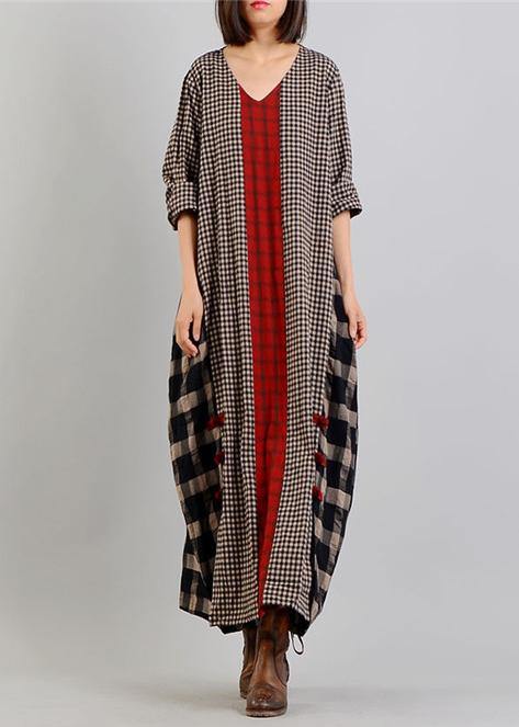 Bohemian v neck patchwork cotton linen spring quilting clothes Tunic Tops plaid Dresses - republicanstateiBohemian v neck patchwork cotton linen spring quilting clothes Tunic Tops plaid Dresses - republicanstatei