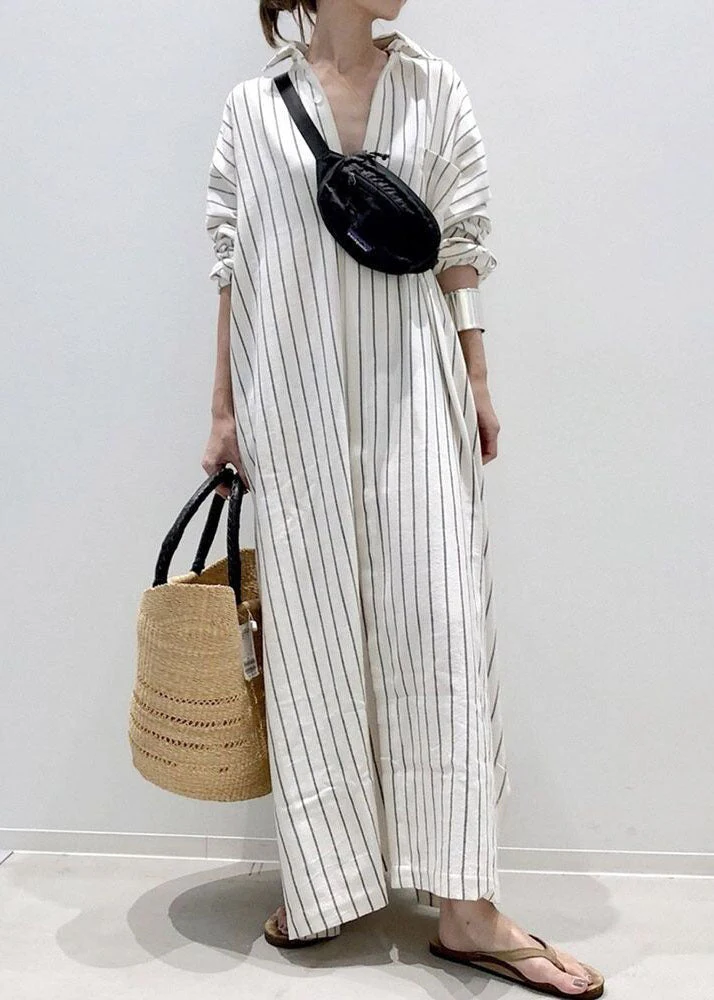 Handmade White Peter Pan Collar Striped Cotton Long Shirts Dresses Spring - republicanstateiHandmade White Peter Pan Collar Striped Cotton Long Shirts Dresses Spring - republicanstatei