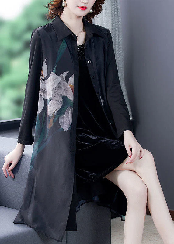 Original Design Black Peter Pan Collar Print Silk Shirt Coat Long Sleeve - republicanstateiOriginal Design Black Peter Pan Collar Print Silk Shirt Coat Long Sleeve - republicanstatei