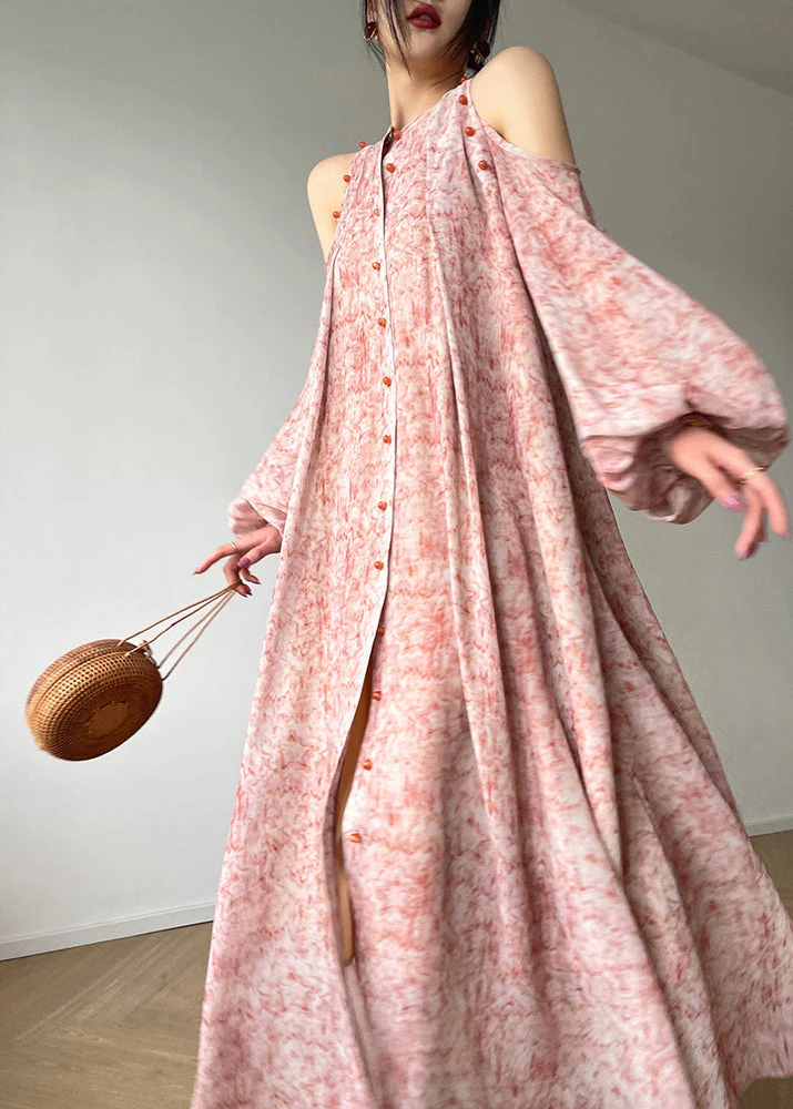 Bohemian O-Neck Print Button Pockets Tie Waist Chiffon Long Dresses Long Sleeve - republicanstateiBohemian O-Neck Print Button Pockets Tie Waist Chiffon Long Dresses Long Sleeve - republicanstatei