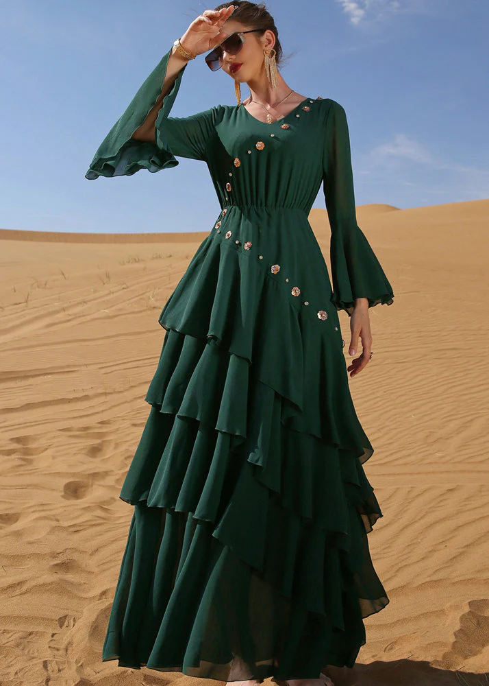 Bohemian Blackish Green Wrinkled Sashes Chiffon Long Beach Dress Long Sleeve - republicanstateiBohemian Blackish Green Wrinkled Sashes Chiffon Long Beach Dress Long Sleeve - republicanstatei