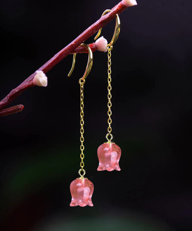 Skinny Watermelon Red Sterling Silver Crystal Tassel Aeolian Bells Drop Earrings - republicanstateiSkinny Watermelon Red Sterling Silver Crystal Tassel Aeolian Bells Drop Earrings - republicanstatei