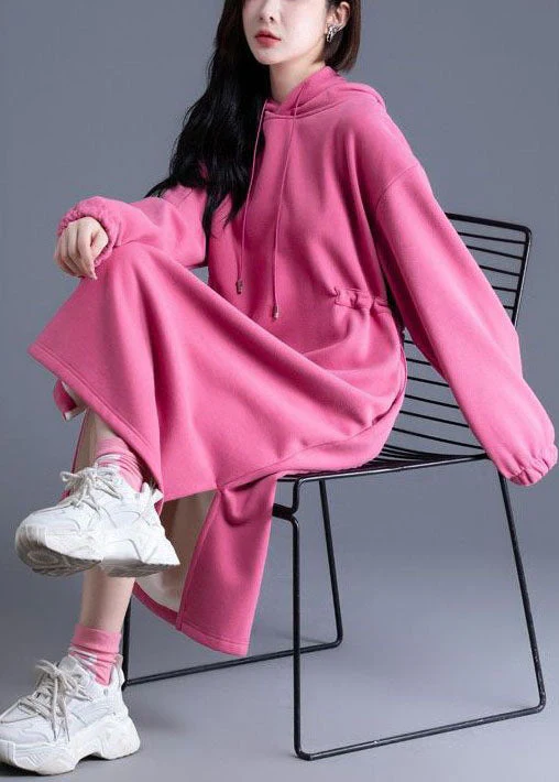 Beautiful Pink Hooded Cinched Side Open Warm Fleece Sweatshirts Dress Spring - republicanstateiBeautiful Pink Hooded Cinched Side Open Warm Fleece Sweatshirts Dress Spring - republicanstatei