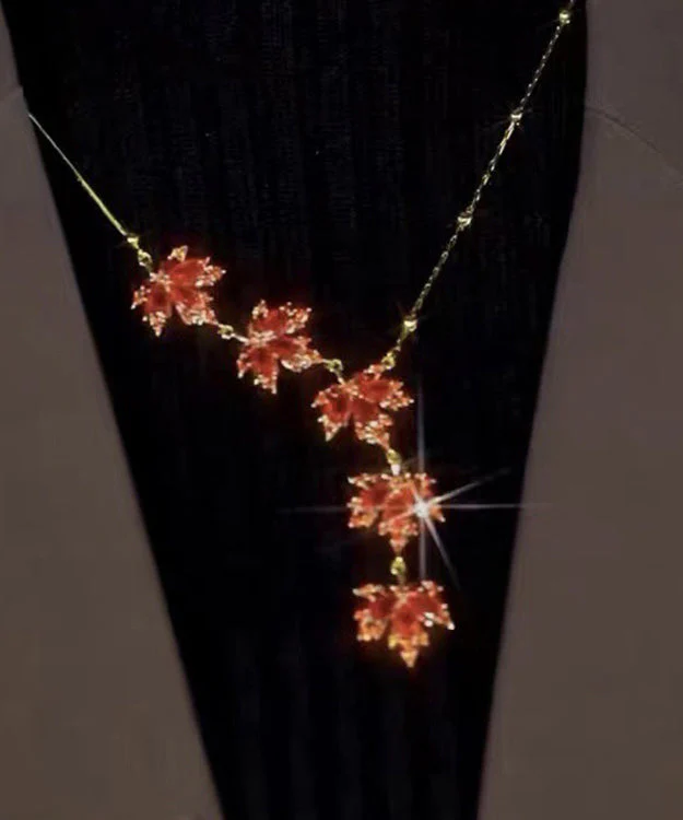 Novelty Red Stainless Steel Overgild Maple Leaves Tassel Pendant Necklace - republicanstateiNovelty Red Stainless Steel Overgild Maple Leaves Tassel Pendant Necklace - republicanstatei