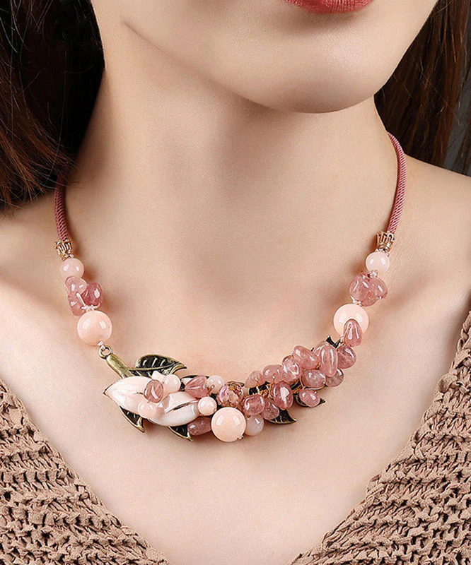 Fashion Pink Copper Overgild Cloisonne Coloured Glaze Strawberry Crystal Gratuated Bead Necklace - republicanstateiFashion Pink Copper Overgild Cloisonne Coloured Glaze Strawberry Crystal Gratuated Bead Necklace - republicanstatei