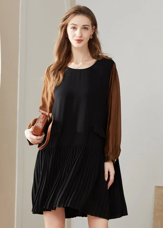 Modern Colorblock O-Neck Oversized Patchwork Chiffon Pleated Dress Spring - republicanstateiModern Colorblock O-Neck Oversized Patchwork Chiffon Pleated Dress Spring - republicanstatei