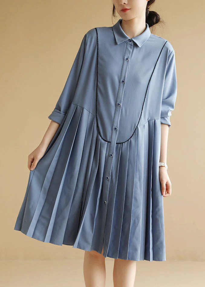 Boutique Light Blue Peter Pan Collar Chiffon Pleated Dress Long Sleeve - republicanstateiBoutique Light Blue Peter Pan Collar Chiffon Pleated Dress Long Sleeve - republicanstatei