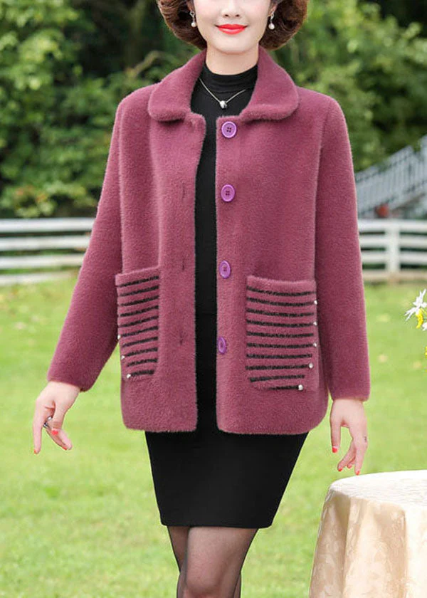 Plus Size Purple Peter Pan Collar Striped Pockets Mink Hair Knitted Coat Winter - republicanstateiPlus Size Purple Peter Pan Collar Striped Pockets Mink Hair Knitted Coat Winter - republicanstatei
