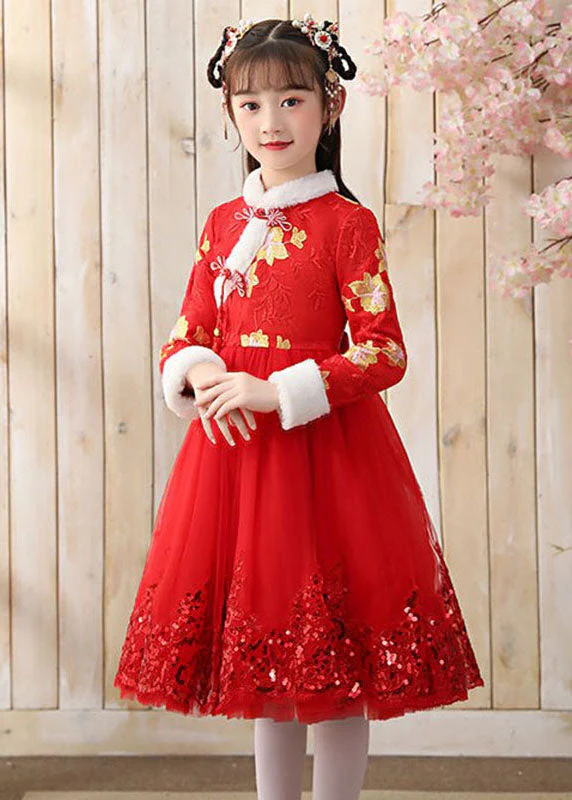Boutique Pink Fur Collar Tulle Patchwork Warm Fleece Girls Maxi Dresses Winter - republicanstateiBoutique Pink Fur Collar Tulle Patchwork Warm Fleece Girls Maxi Dresses Winter - republicanstatei