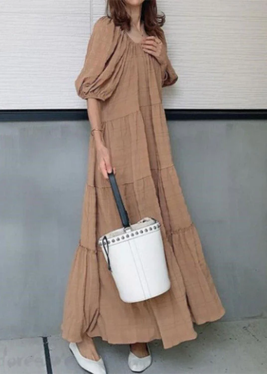Elegant Light Green O-Neck Patchwork Wrinkled Maxi Dresses Puff Sleeve - republicanstateiElegant Light Green O-Neck Patchwork Wrinkled Maxi Dresses Puff Sleeve - republicanstatei