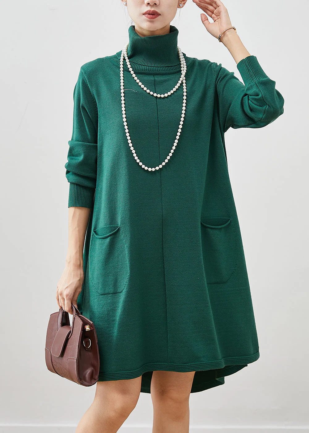 Bohemian Blackish Green High Neck Pockets Cotton A Line Dresses Spring - republicanstateiBohemian Blackish Green High Neck Pockets Cotton A Line Dresses Spring - republicanstatei
