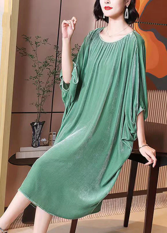 Plus Size Light Green O Neck Patchwork Silk Velour Dresses Batwing Sleeve - republicanstateiPlus Size Light Green O Neck Patchwork Silk Velour Dresses Batwing Sleeve - republicanstatei