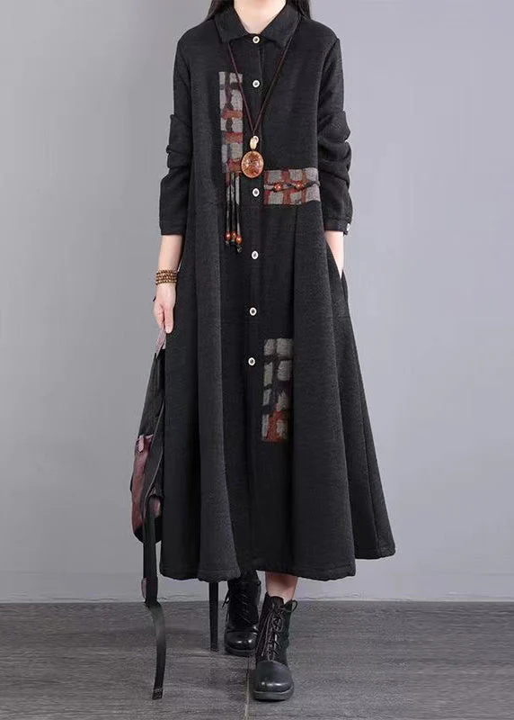 Black Pockets Patchwork Warm Fleece Dresses Peter Pan Collar Button Winter - republicanstateiBlack Pockets Patchwork Warm Fleece Dresses Peter Pan Collar Button Winter - republicanstatei
