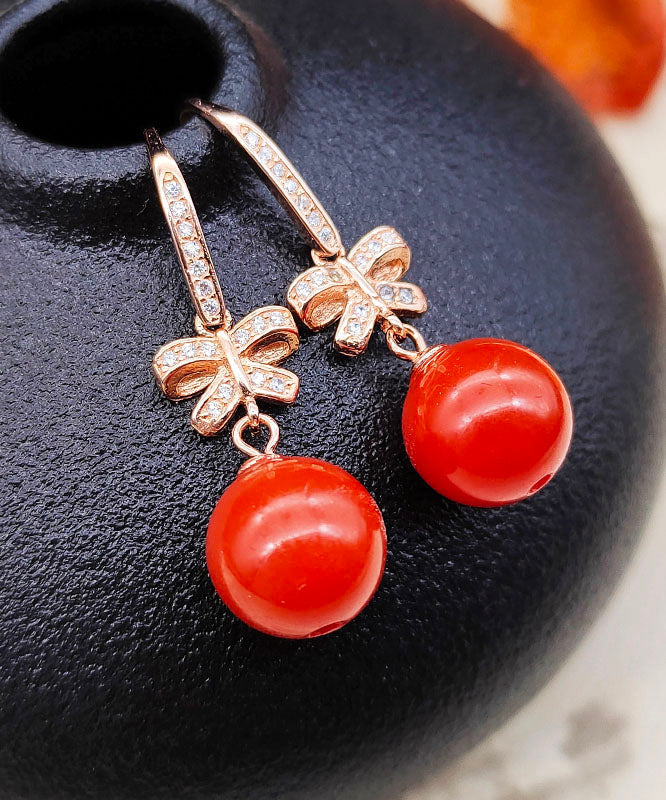 Elegant Red Sterling Silver Overgild Zircon Butterfly Ball Drop Earrings - republicanstateiElegant Red Sterling Silver Overgild Zircon Butterfly Ball Drop Earrings - republicanstatei